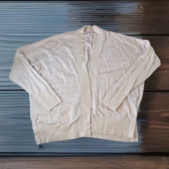 GAP Women’s Open Front Cardigan Snowflake Milk Split Hem Tag Size Medium - Picture 1 of 16